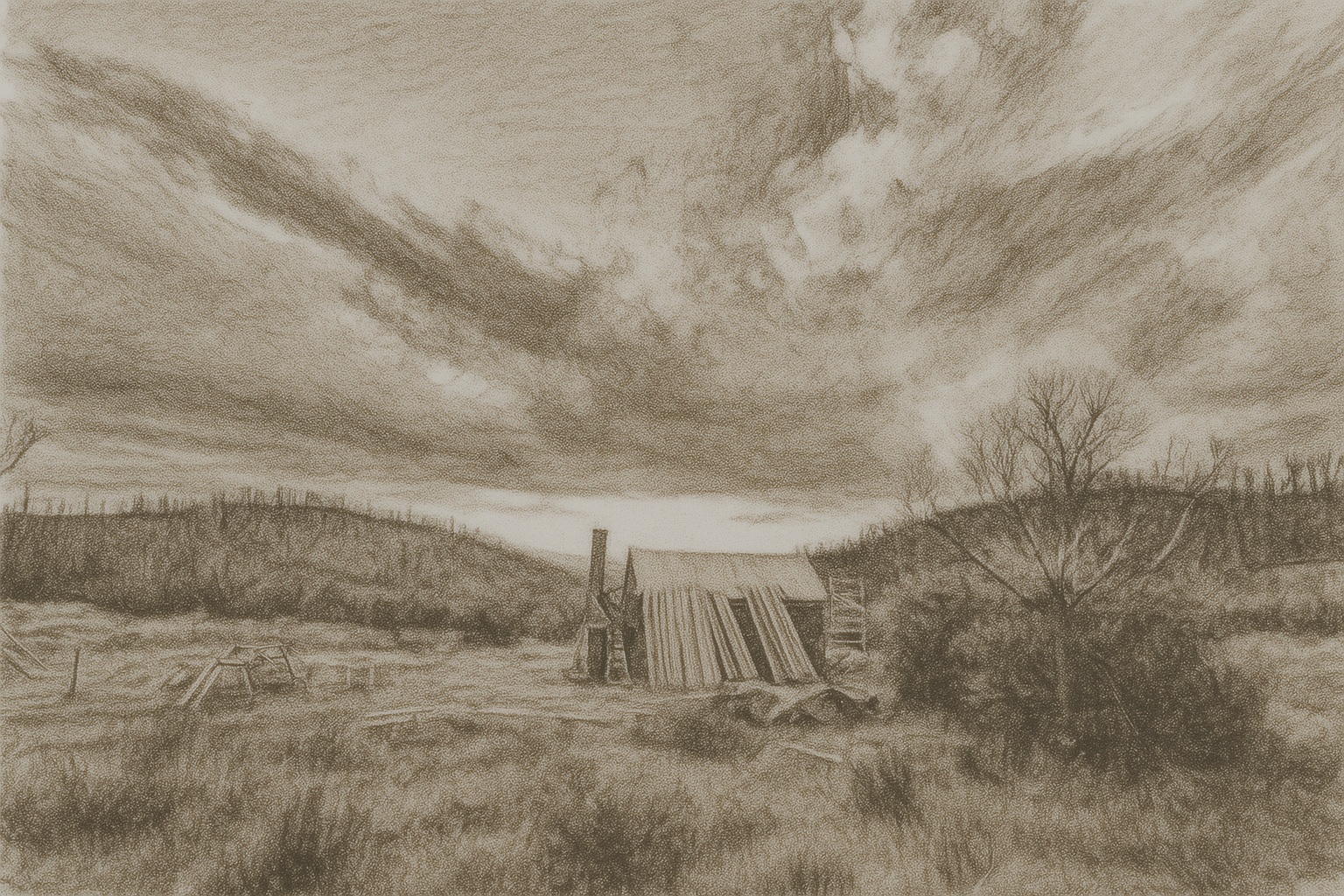 Drawing of Delanys Hut