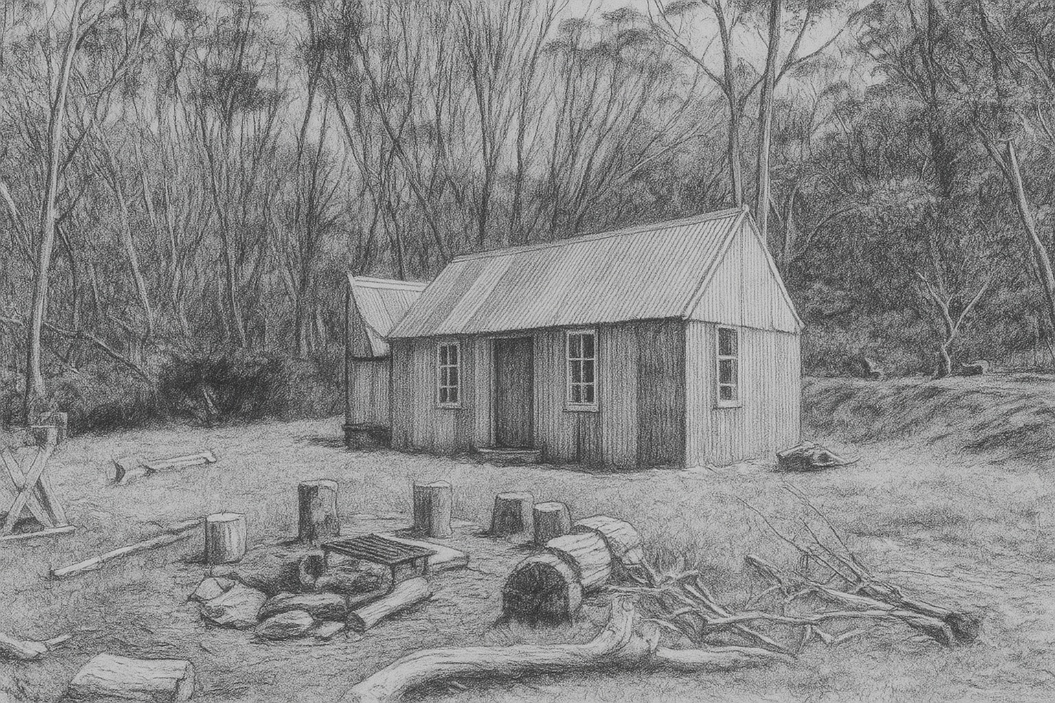 Drawing of Horse Camp Hut